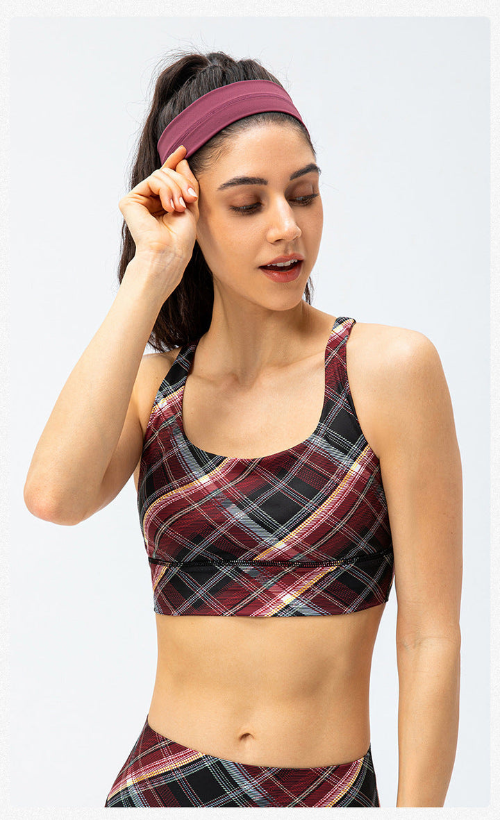 Stilla | Feel Yoga Sports Bra Houndstooth Shockproof Running Vest Med Brystpude, Fitness Bh Med Ternet Element