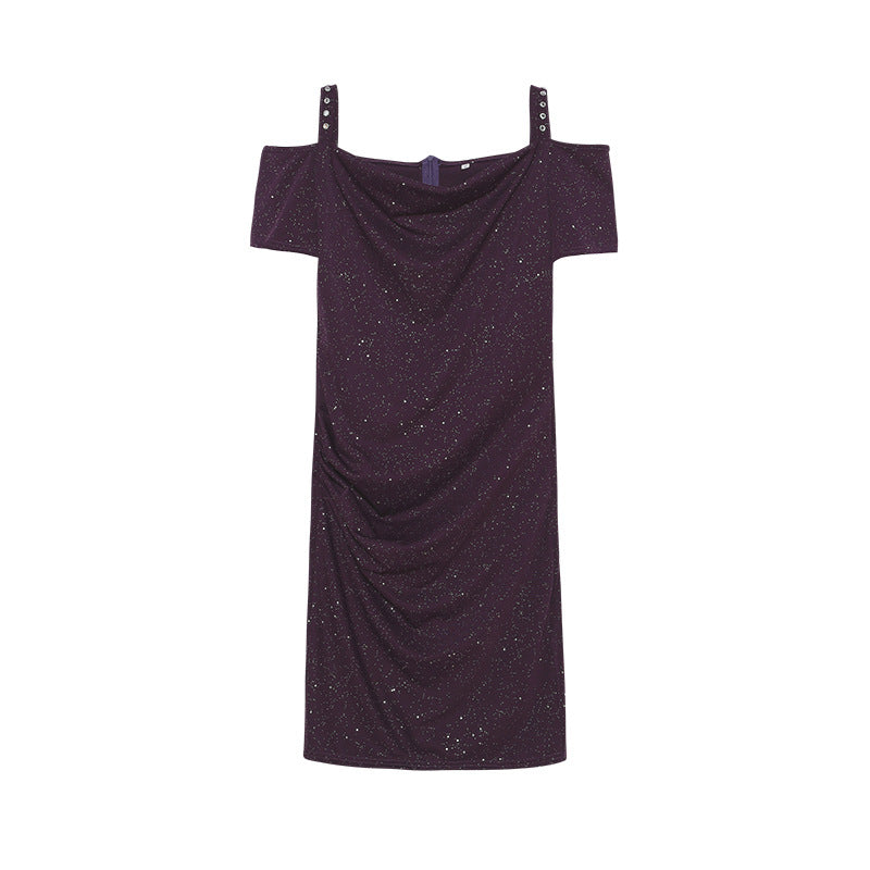 Off-Shoulder Rynke Slip-Kjole Stilla
