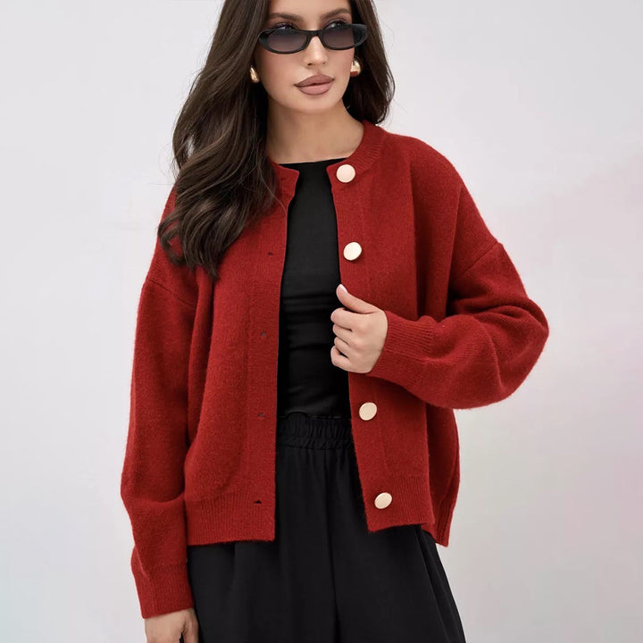 Femme Cozy Button-Up Strikpullover Stilla