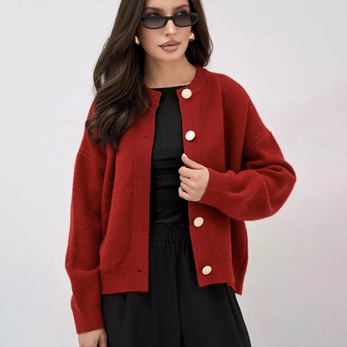 Femme Cozy Button-Up Strikpullover Stilla