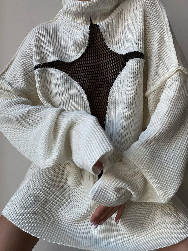 Dame strikpullover med afslappet netdesign Stilla