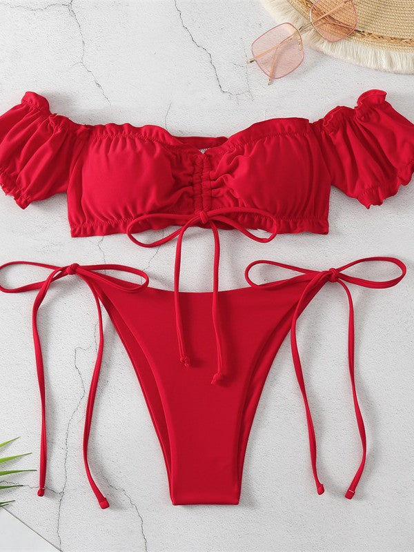 Dame Rynker Off-Shoulder Bikini Sæt Stilla