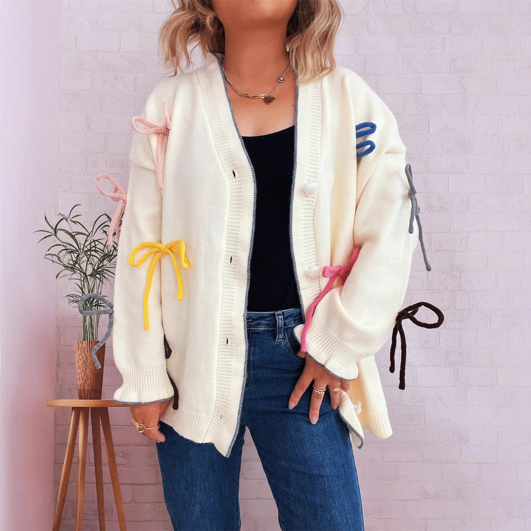 Kvinders cardigan med farverige bue accenter og oversized snit Stilla