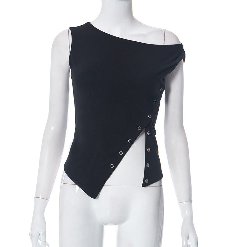 Femme Asymmetrisk Snap-Detail Top Stilla