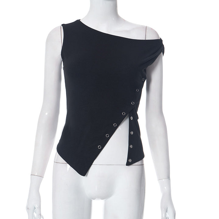 Femme Asymmetrisk Snap-Detail Top Stilla