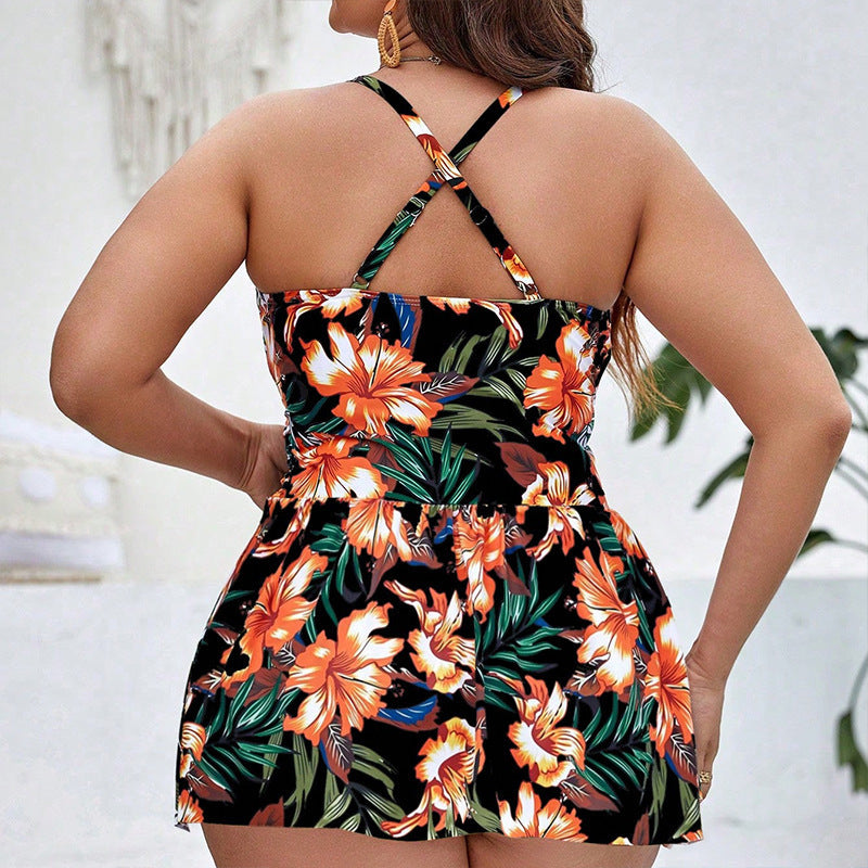 Dame badedragt med peplum og floral design Skovae