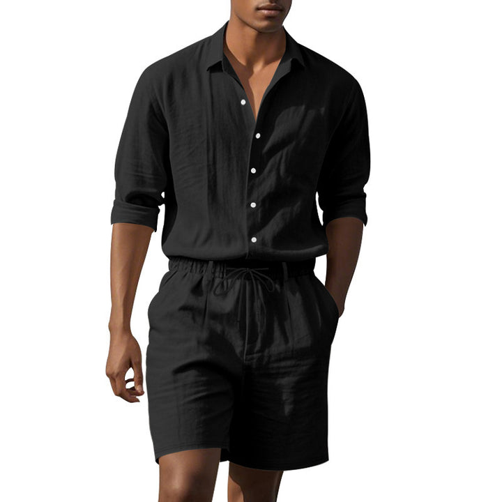 Herre elegant kortærmet skjorte med moderne opsmøgkrave og afslappede Bermuda-shorts Stilla