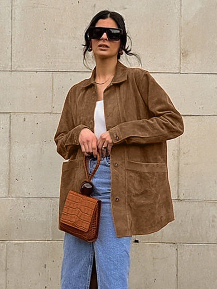Dame Suede Overshirt i flot Casual-stil Stilla