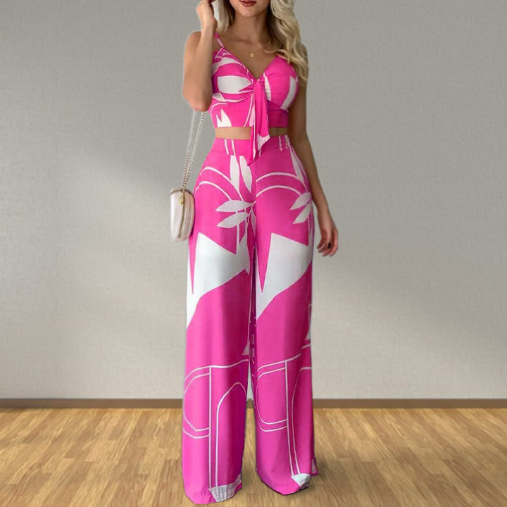 Kvinders elegante sæt med kombination af cropped top og brede bukser Stilla