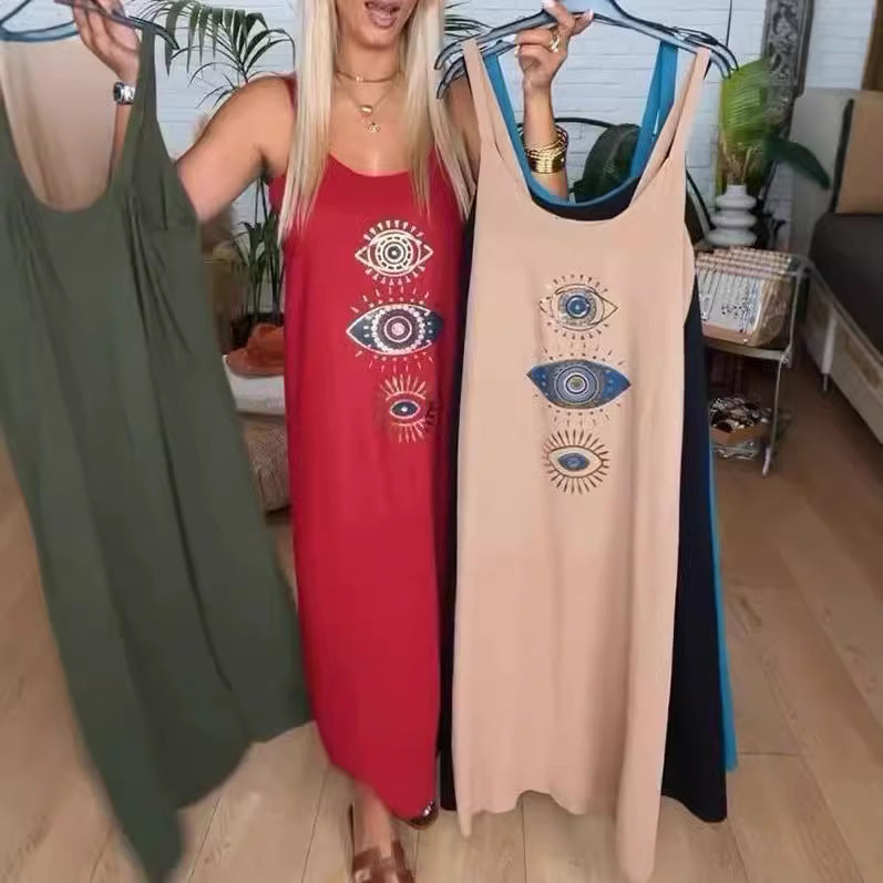 Dame Maxikjole med unikt øjen-design Stilla