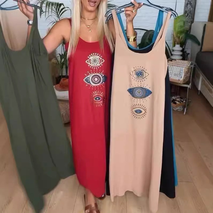Dame Maxikjole med unikt øjen-design Stilla