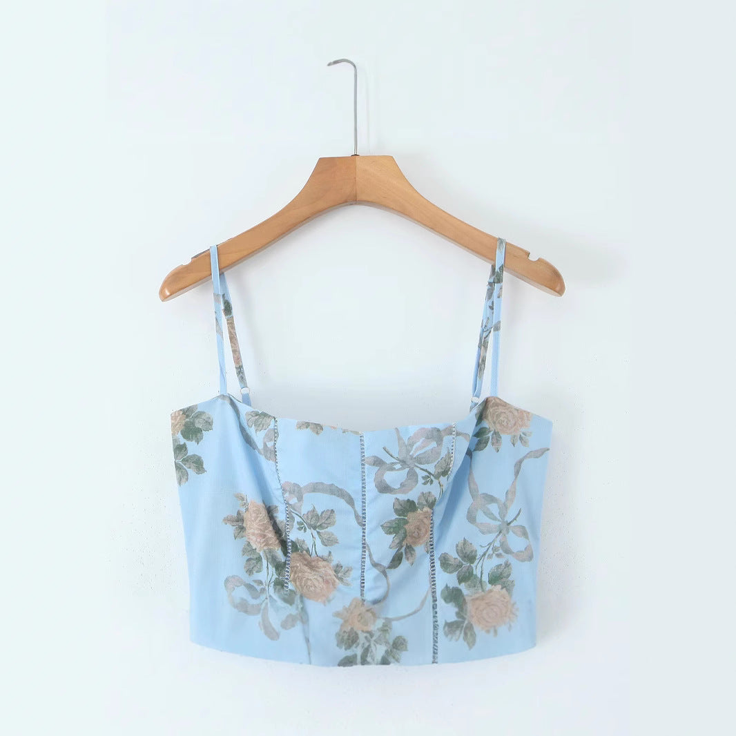 Dame Midi-kjole med floral vintage-design og justerbare spaghetti-stropper Stilla