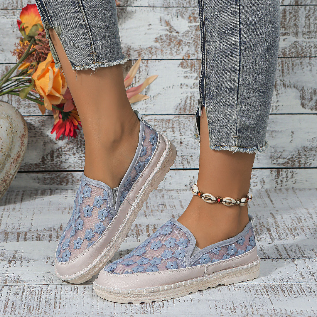 Dame Slip-On Stofsko med florale accenter og skridsikker sål Stilla