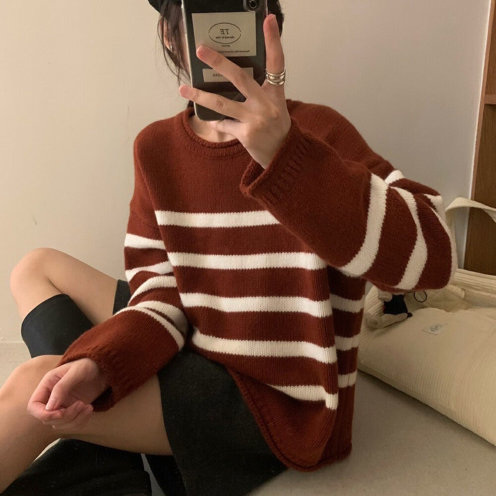Femme Stribet Strikpullover med Relaxed Fit Stilla