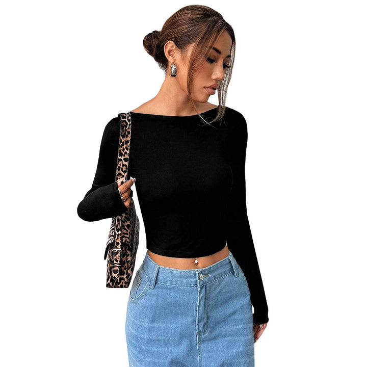 Kvindernes langærmede crop top med elegant rund halsudskæring og figur-fremhævende snit Stilla