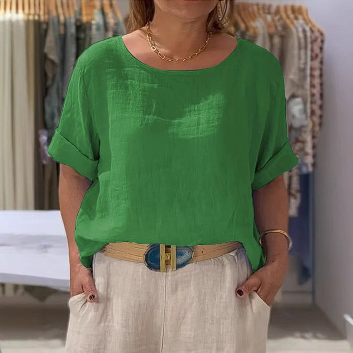 Dame Letvægt Linne Bluse med Casual Snit og Oprullede Ærmer Stilla
