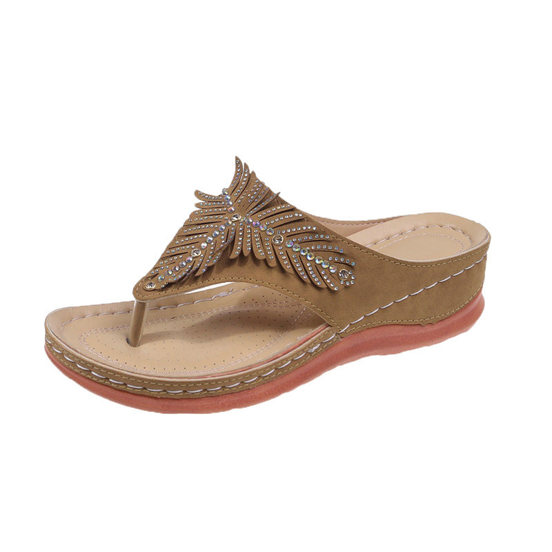 Dame Elegante Tåsplit Sandaler med dekorativt Smykke Stilla