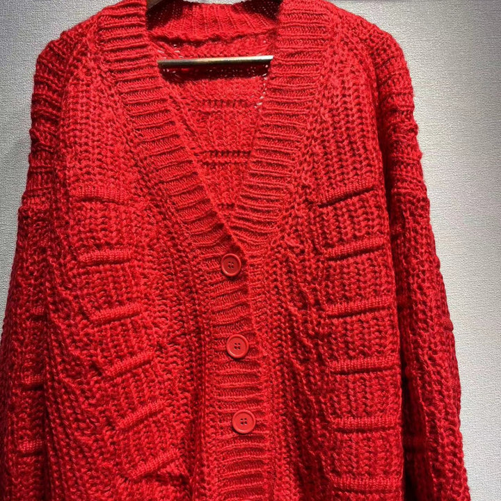 Dame Groftstrikket jakke med oversized skæring og elegante knapper Stilla