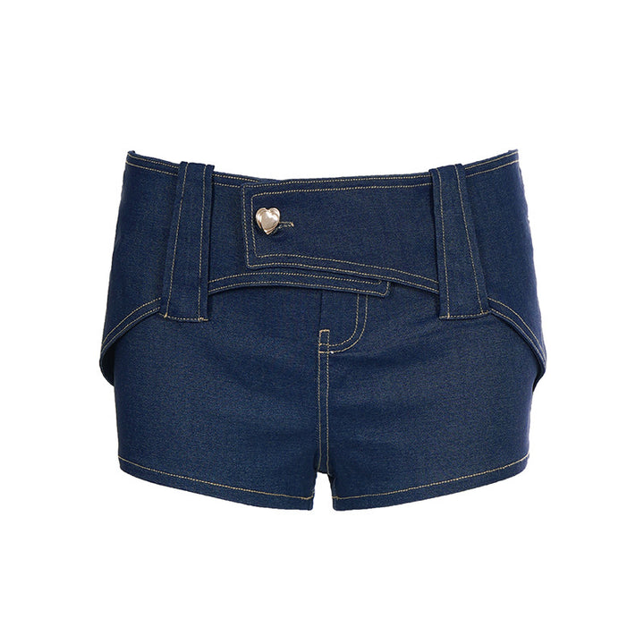 Dame denim shorts med stilfuld bånd og smykkedetaljer Skovae