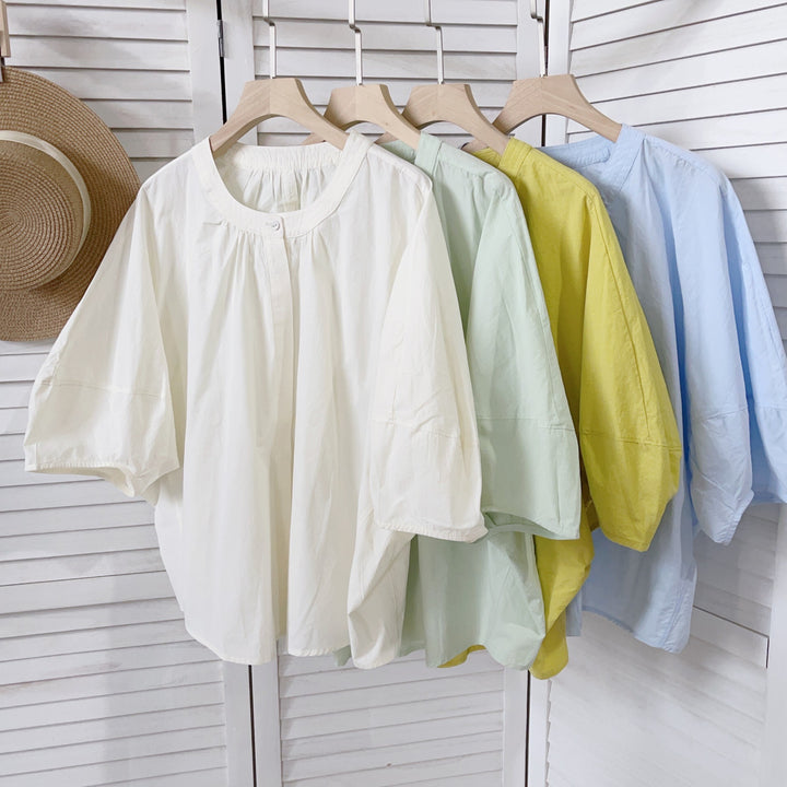 Femme Let Button-Down-Bluse med rynket Hals Stilla