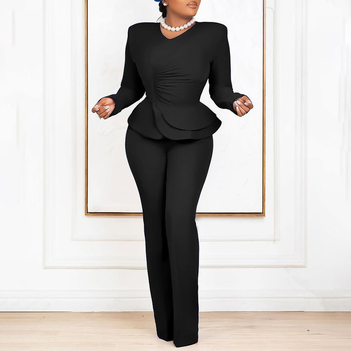 Dame Elegant Jumpsuit med smukt Peplum og lange ærmer Stilla
