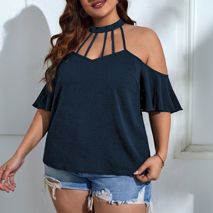 Dame Off-Shoulder Top med høj krave og legende ruffles detaljer Skovae