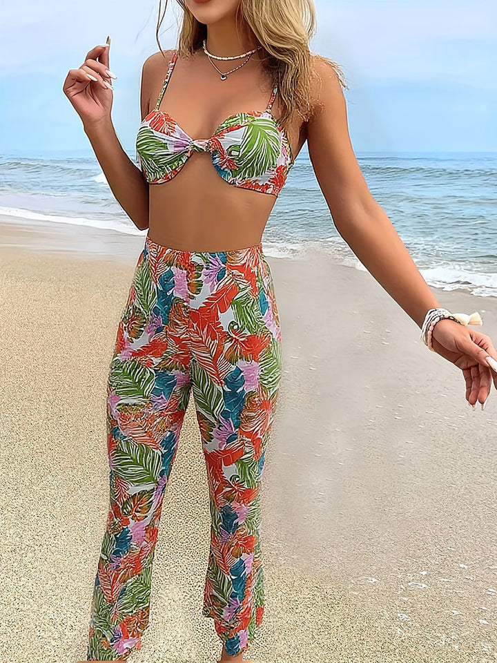 Dame Trendy Bikini-sæt med blomsterprint og vidde bukseben Skovae