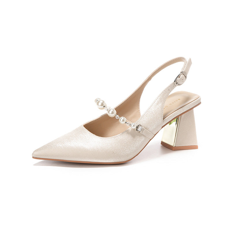 Femme Perle-dekoreret Slingback Blokhæle med Spejlaccent Stilla
