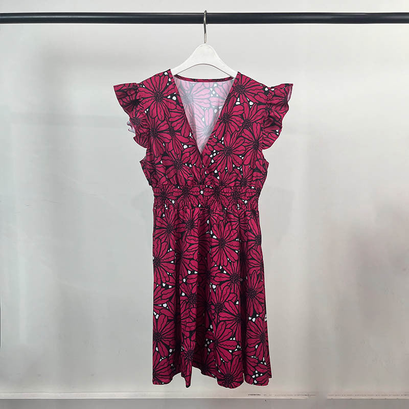 Damer Elegant Floral Kjole med Svingende Kant og Volanger Stilla