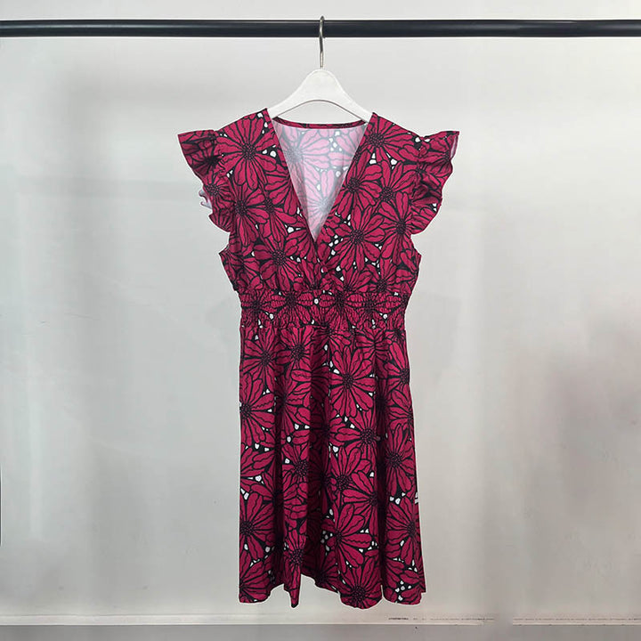 Damer Elegant Floral Kjole med Svingende Kant og Volanger Stilla