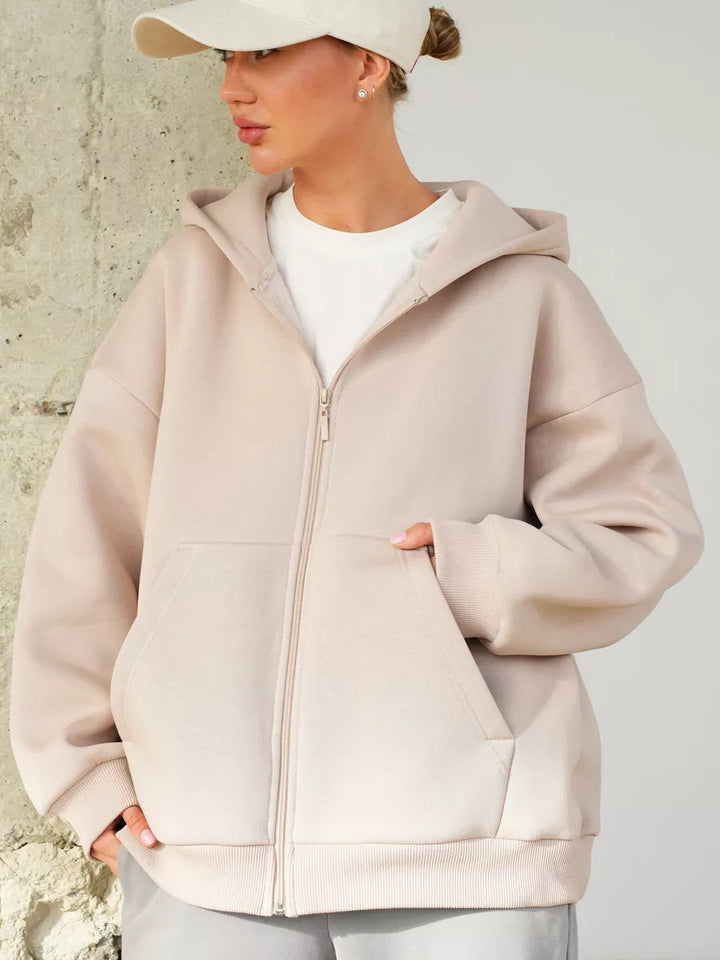 Kvinders oversized zip-up hættetrøje med store lommer Skovae