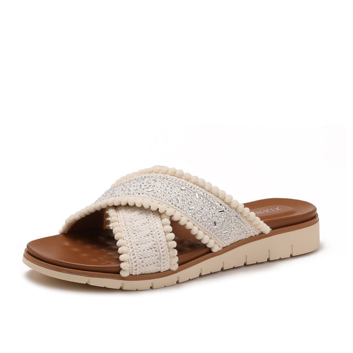 Dame elegante sandaler med kunstneriske dekorationer Stilla