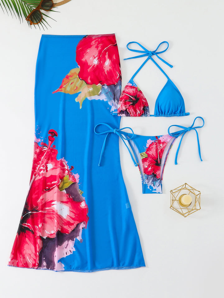 Dame Strandkjole med blomstrende bikini-sæt Skovae
