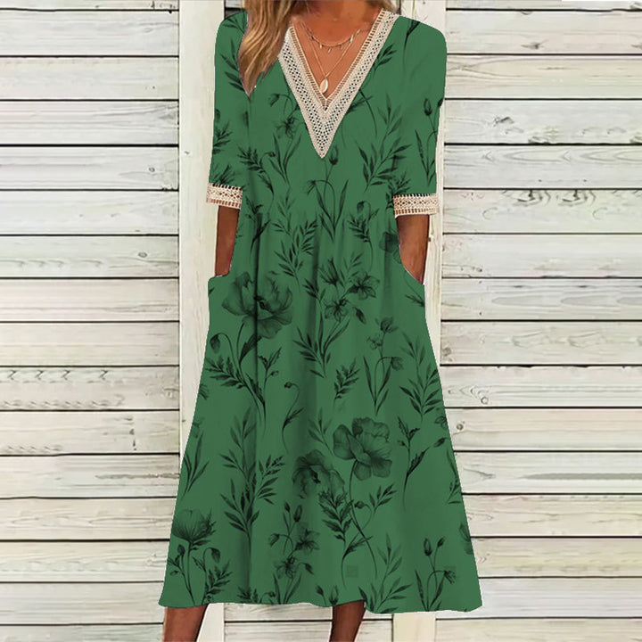 Dame skjortekjole med kunstnerisk blomsterdesign og blondekant Stilla