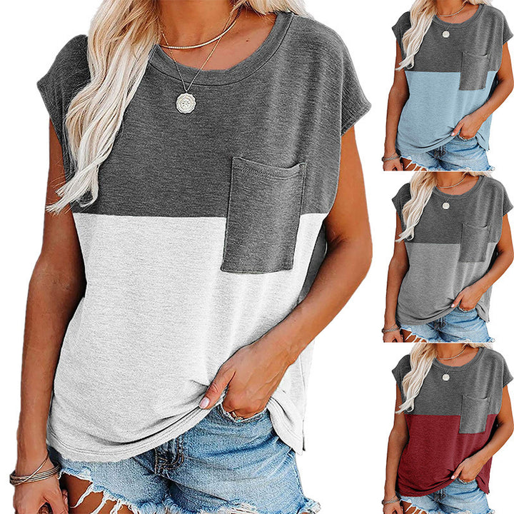 Dame afslappet T-shirt med brystlomme og asymmetrisk kant Stilla