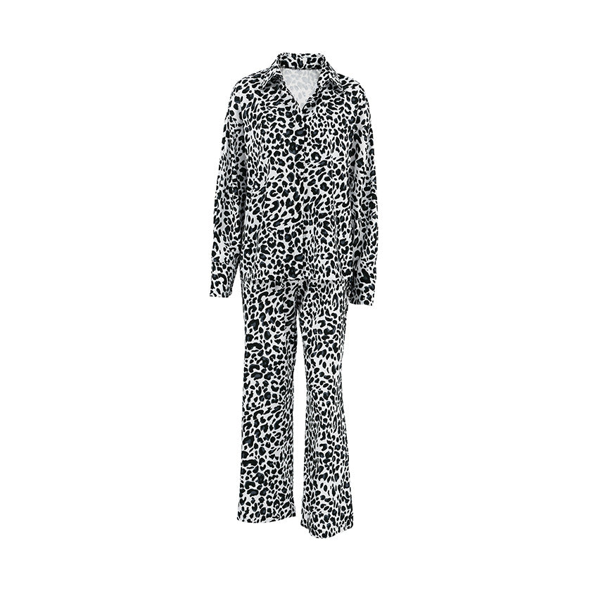 Damer fritid-loungewear-sæt med leopardmønster og elastisk talje Stilla