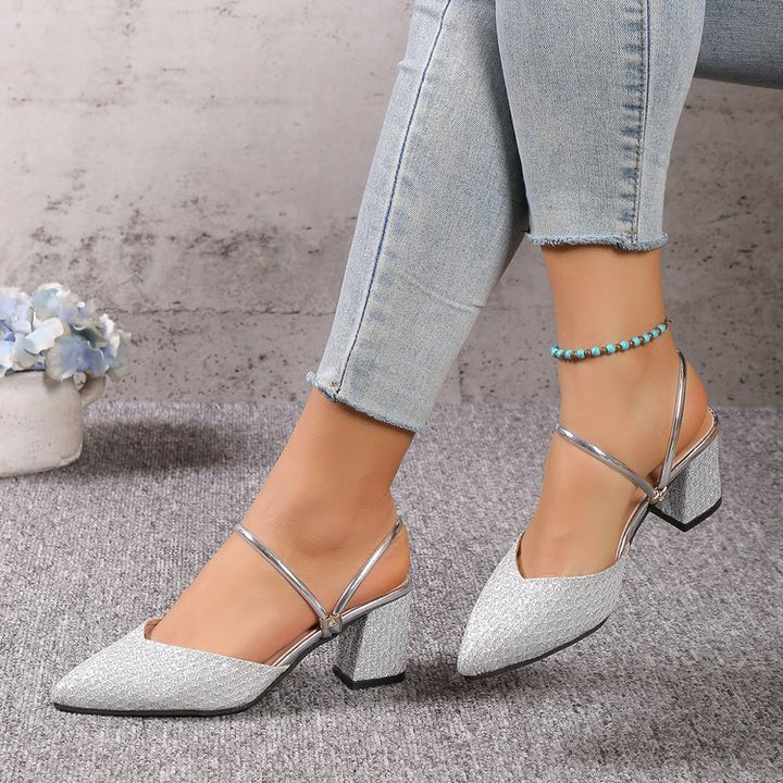 Dame Slingback Pumps med elegant glimmer-overflade og komfortabel blokhælt Stilla