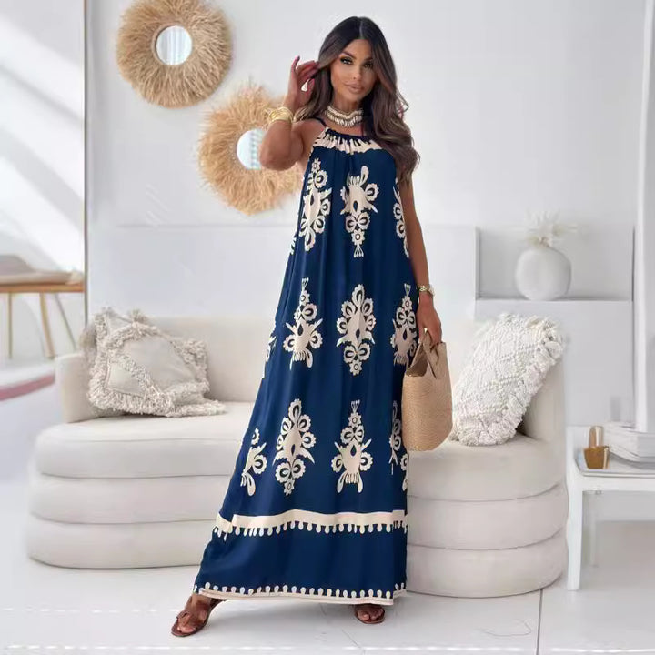 Dame Bohemian-inspireret Maxikjole med justerbar Halterneck Stilla