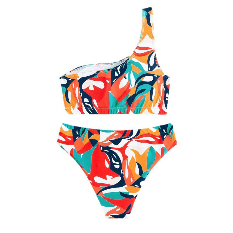 Dame Einseitig Bikini med blomsterdesign og høj benudskæring Skovae