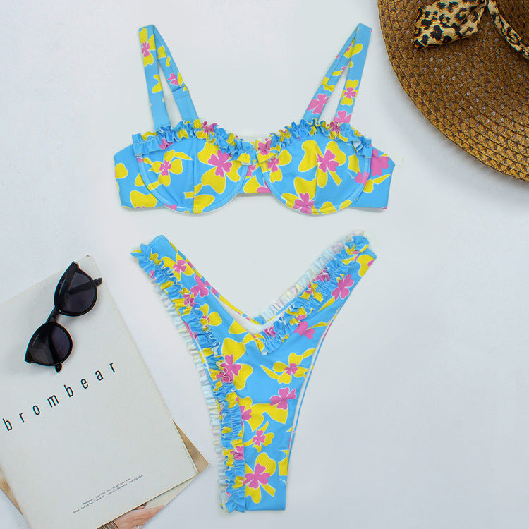 Dame Bikini-sæt med legende flæse-design og livligt mønster Stilla