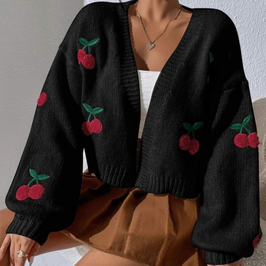 Kvinders cardigan med blomstermotiv og ekstravagant silhuet Stilla