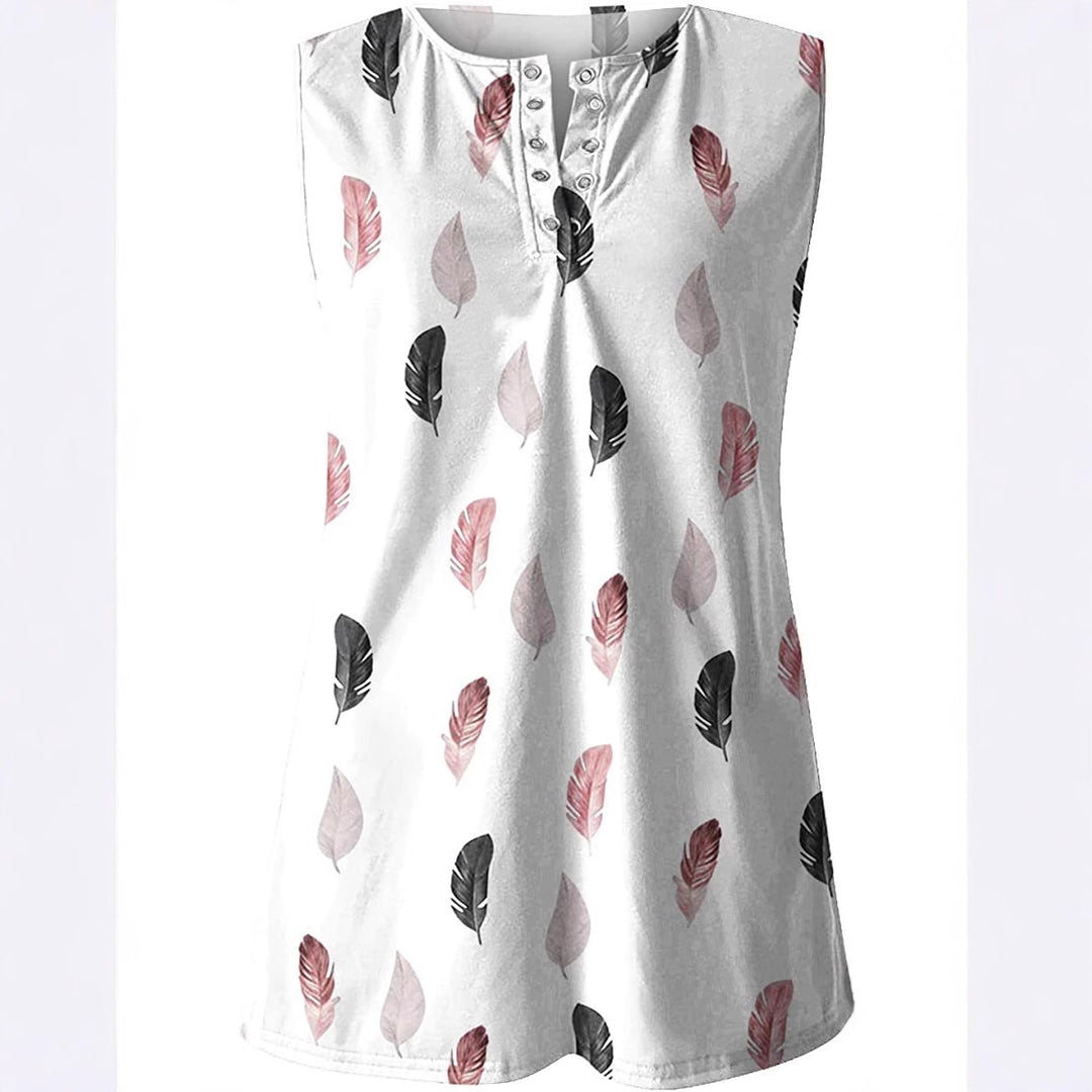 Dame Knapper T-Shirt med Fjerprint Stilla