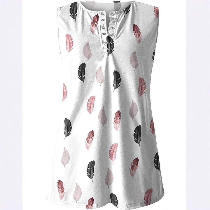Dame Knapper T-Shirt med Fjerprint Stilla