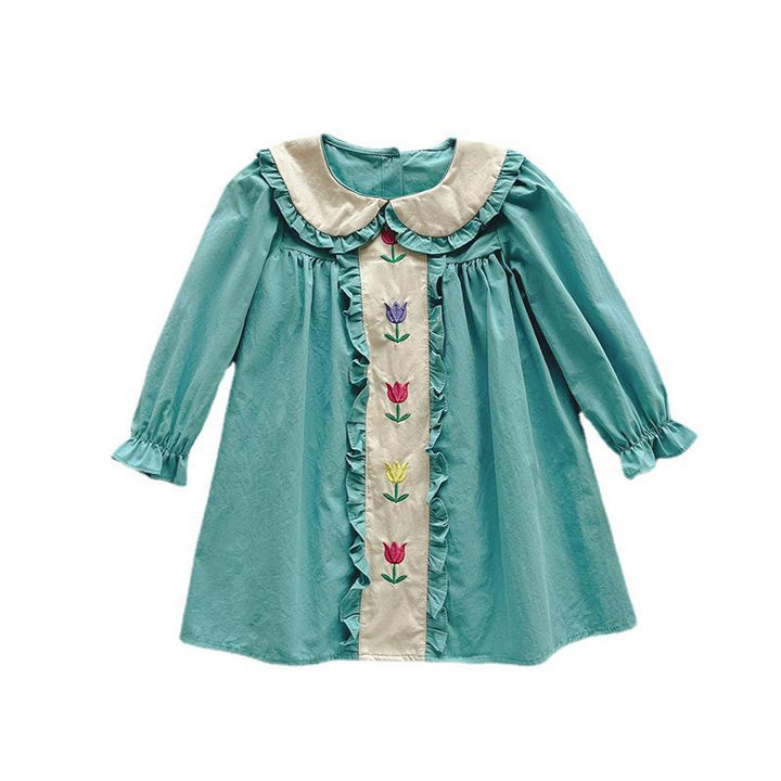Pige Broderet Floral Rynkekjole Stilla