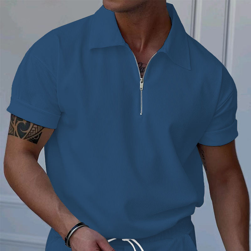 Herrer kortærmet polo-shirt med moderne lynlås og struktureret stof Stilla