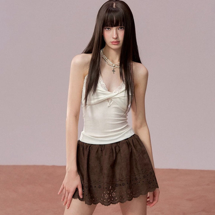 Dame Elegant halterneck top med spidst detaljer Skovae