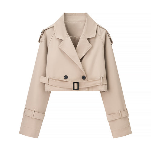 damer trendy cropped trench coat med dobbelt knaplukning Stilla