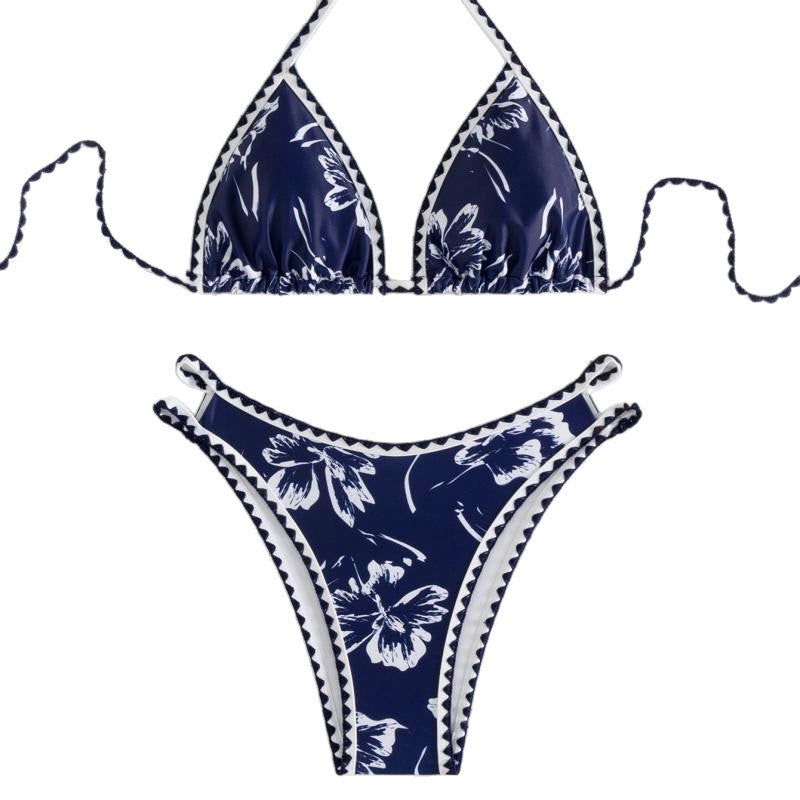 Dame triangel-bikini med floralt design og justerbare stropper Skovae