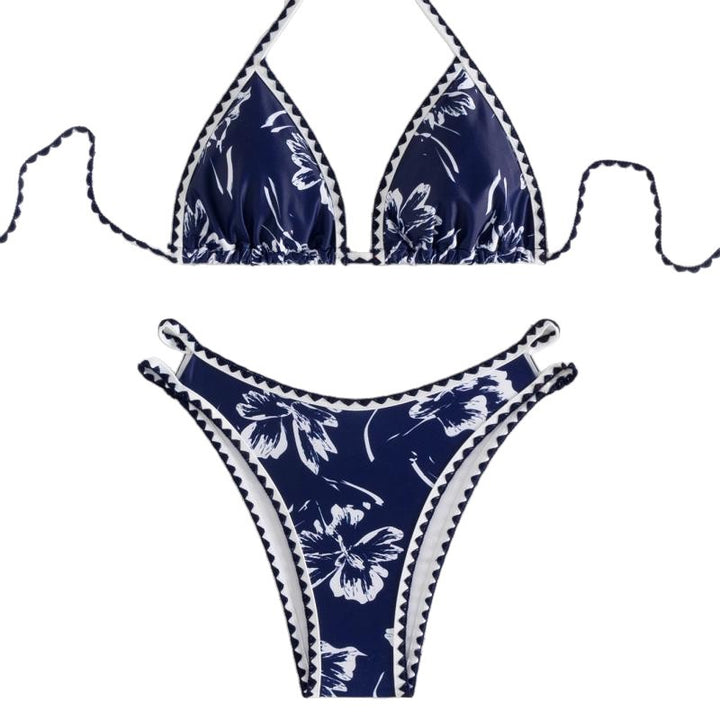 Dame triangel-bikini med floralt design og justerbare stropper Skovae