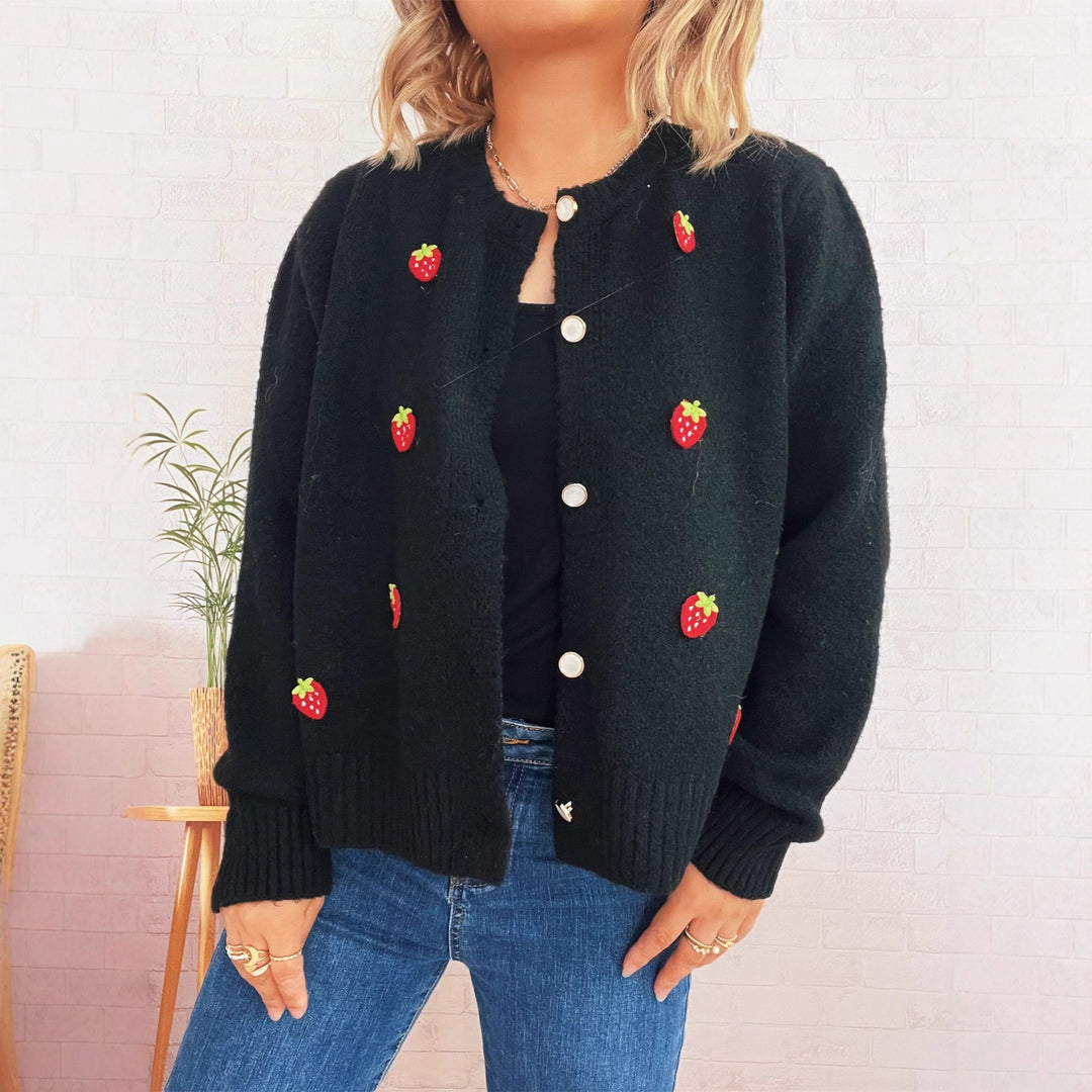 Kvinders cardigan med muntre jordbærdesign Stilla